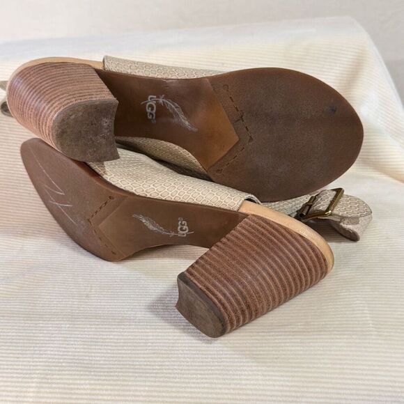 UGG Audrey Exotic embossed leather snake skin sandals open toe block heel sz 9.5 - Picture 7 of 9